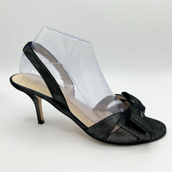 Kate Spade Metallic‎ Black Leather Slingback Stiletto Heels w/Bow Sz 9.5 B - Picture 1 of 12